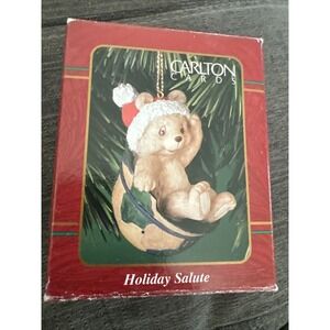 Carlton Cards "Holiday Salute" Santa Bear in‎ Army Helmet Ornament Original Box